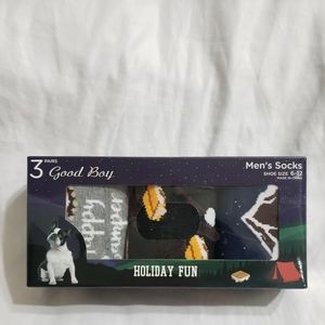 NIB Good Boy Men's Camping Theme Novelty 3 Pair Socks
